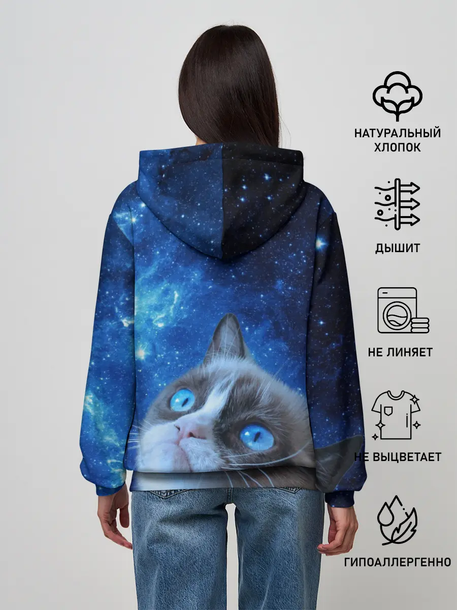 Женское худи / Сердитый кот в космосе