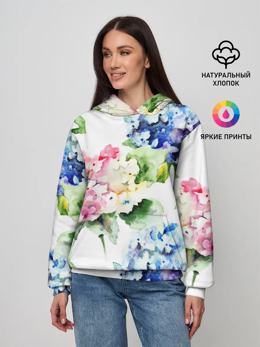 Женское худи / Акварель, гортензии