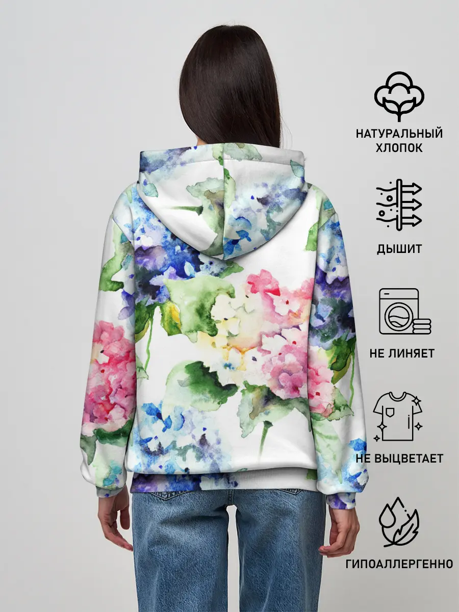 Женское худи / Акварель, гортензии