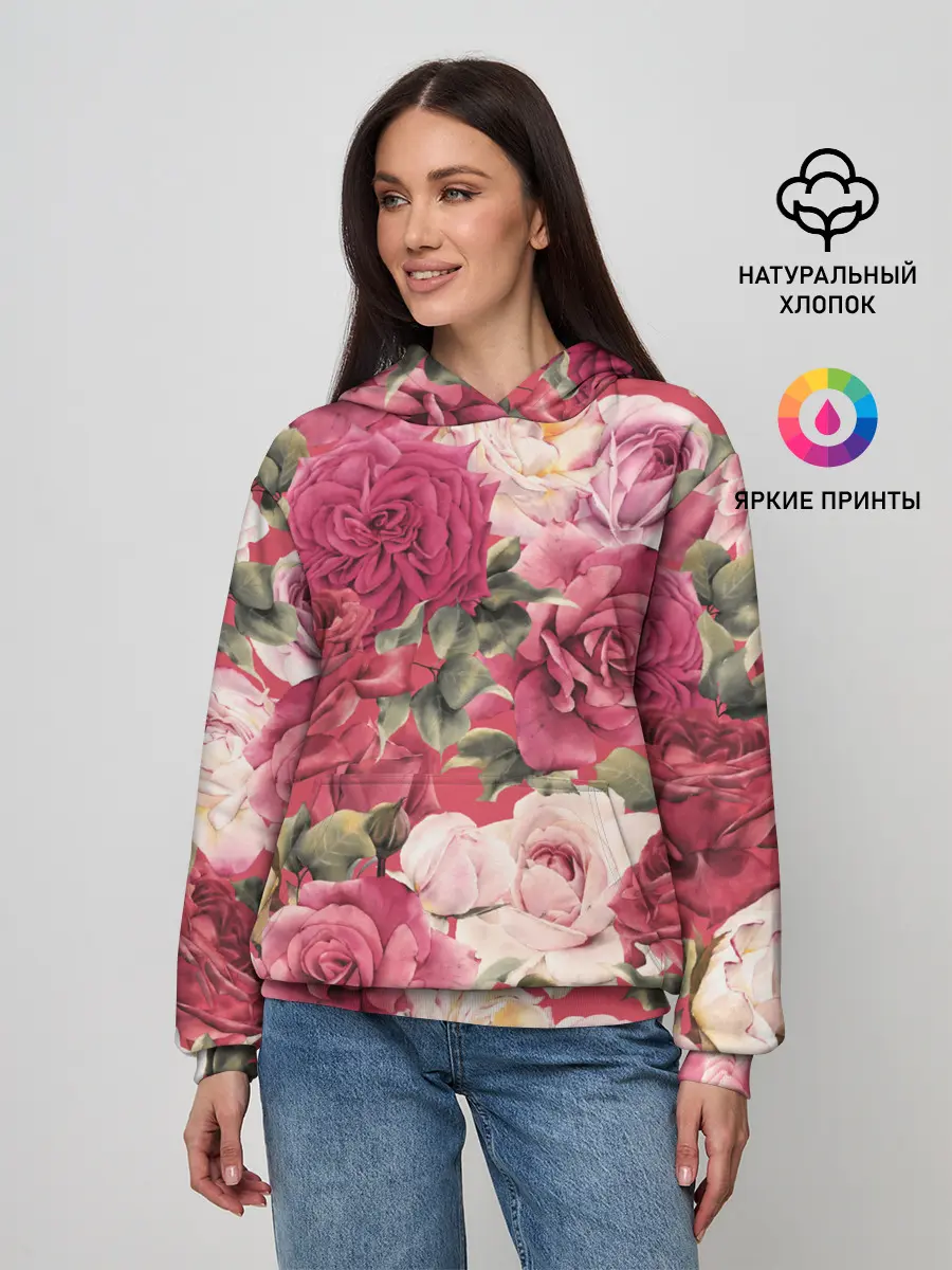 Женское худи / Акварель, розы
