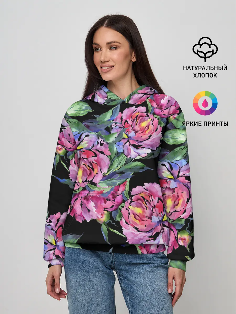 Женское худи / Розовые пионы