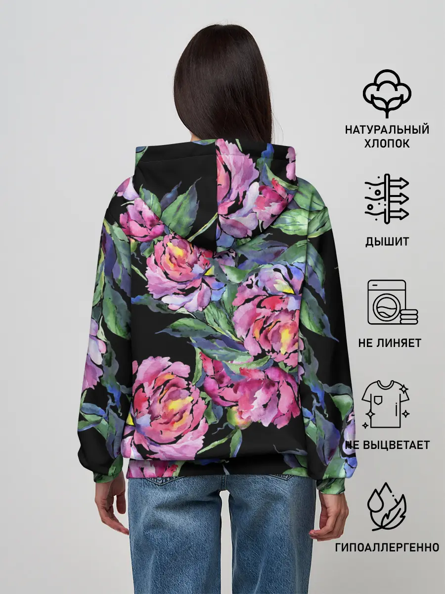 Женское худи / Розовые пионы