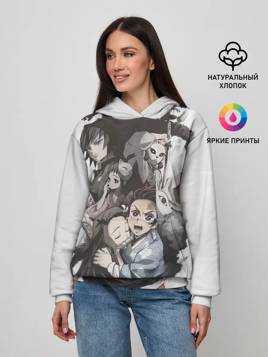 Женское худи / Kimetsu no Yaiba на сером