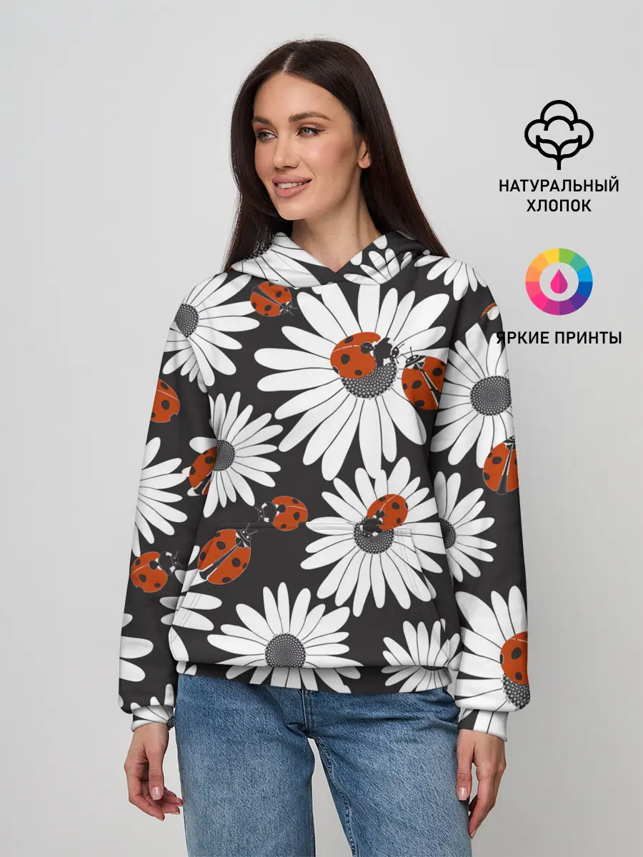 Женское худи / Божьи коровки на ромашках
