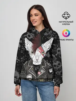 Женское худи / Кот в косухе