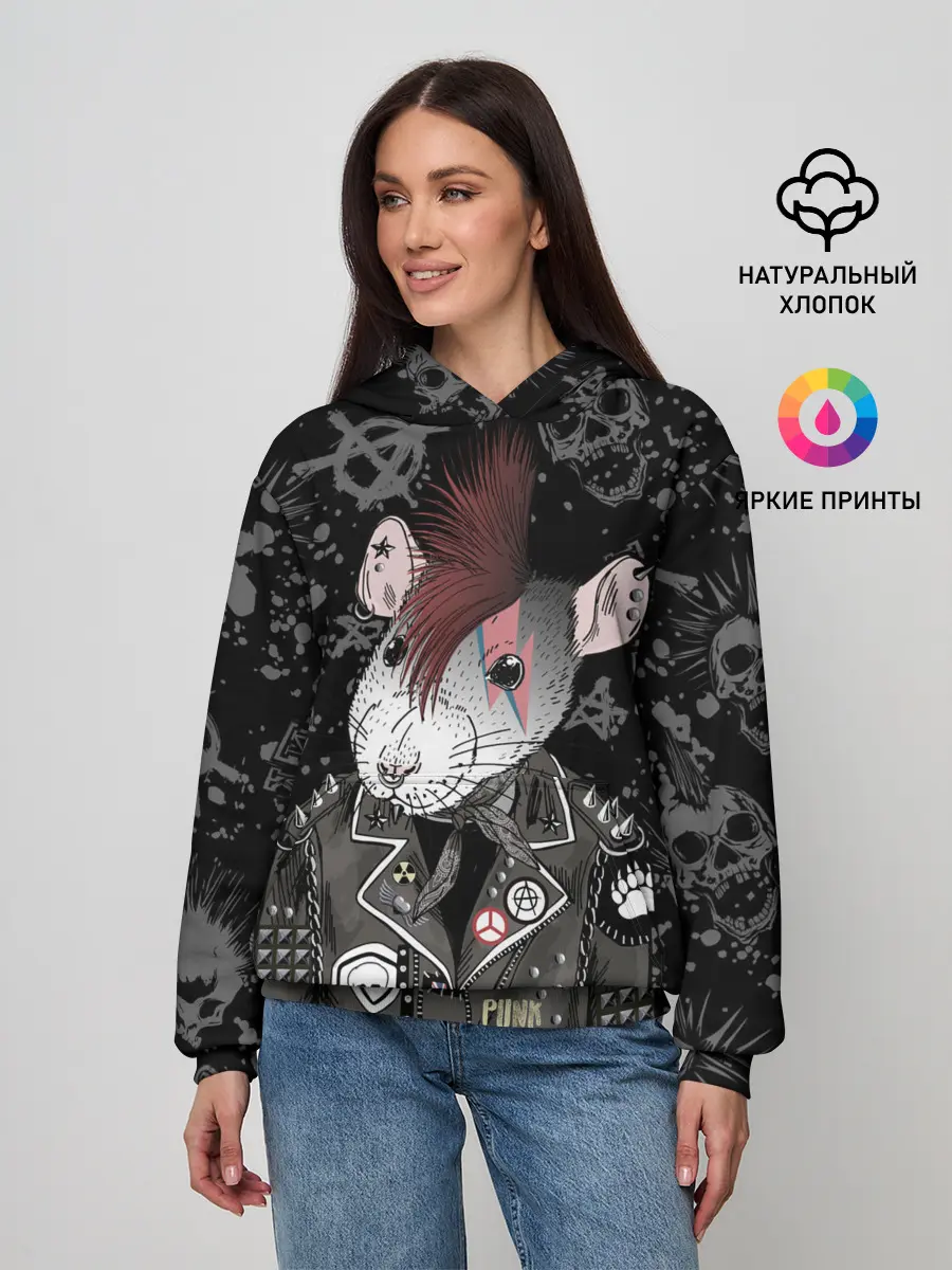 Женское худи / Крыса в косухе