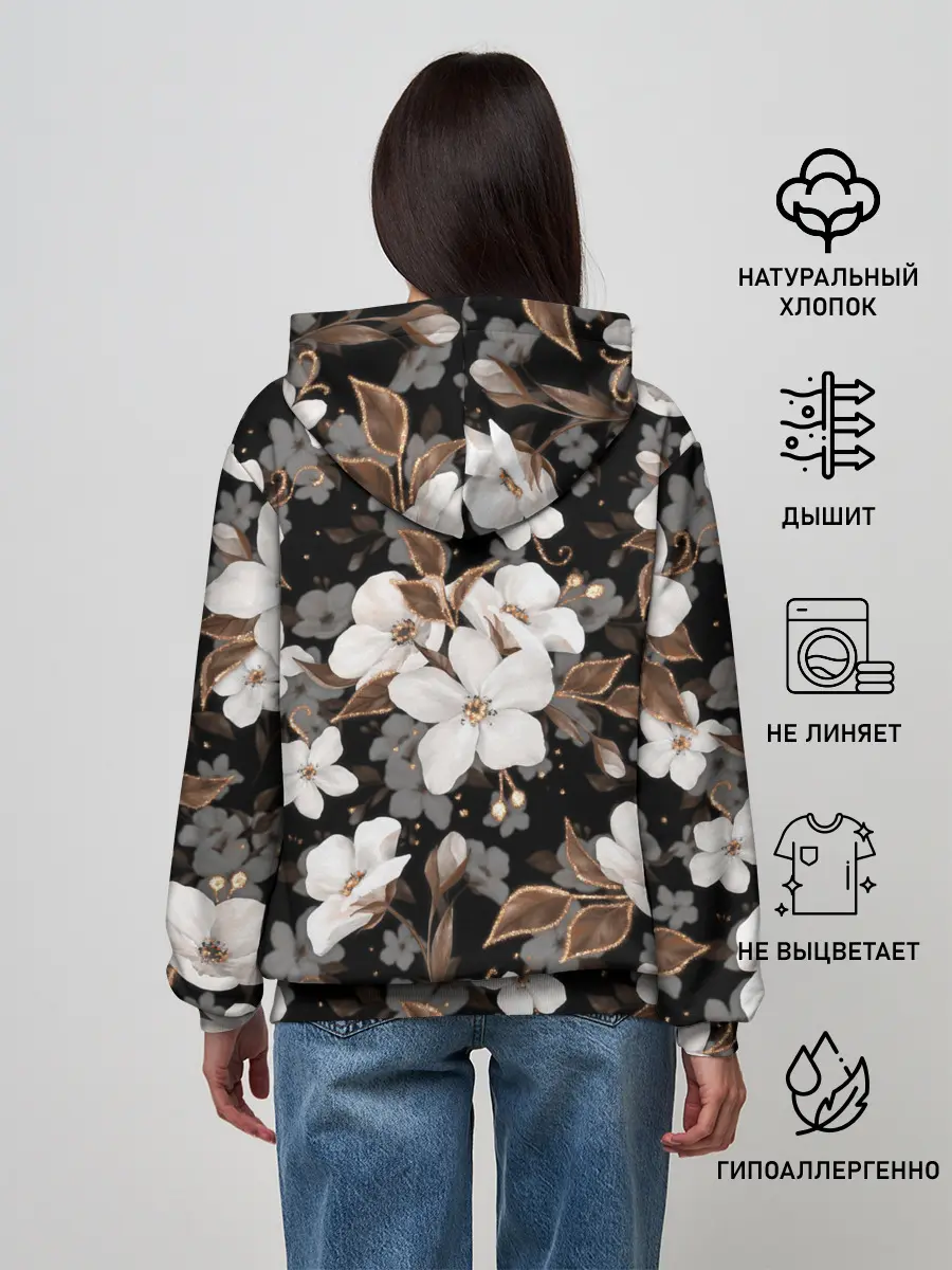 Женское худи / Белые цветы