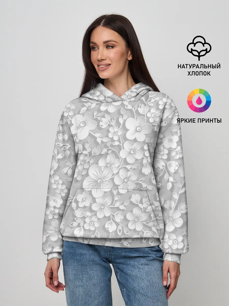 Женское худи / Белые цветы