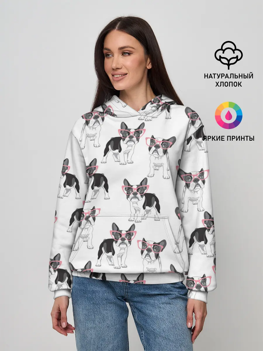 Женское худи / Французские бульдоги в очках