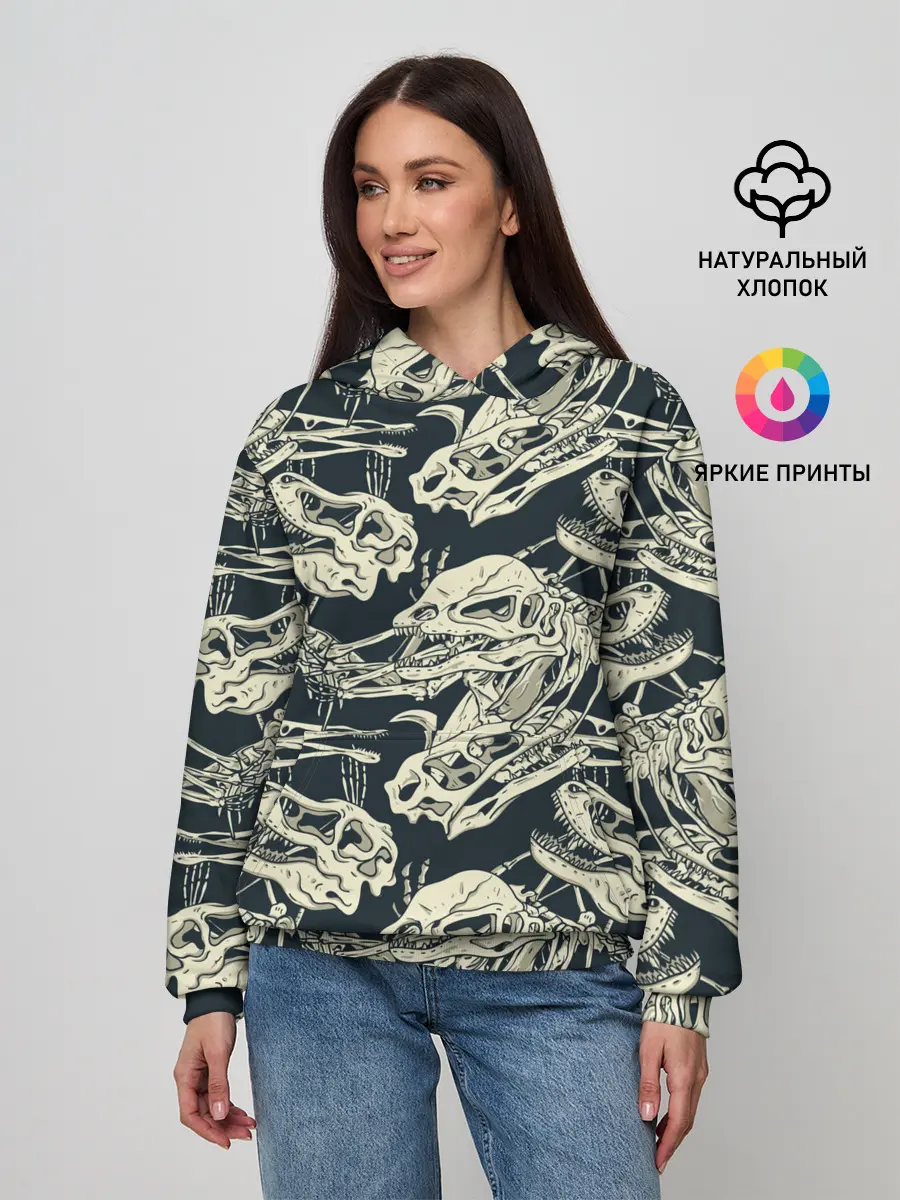 Женское худи / Черепа динозавров