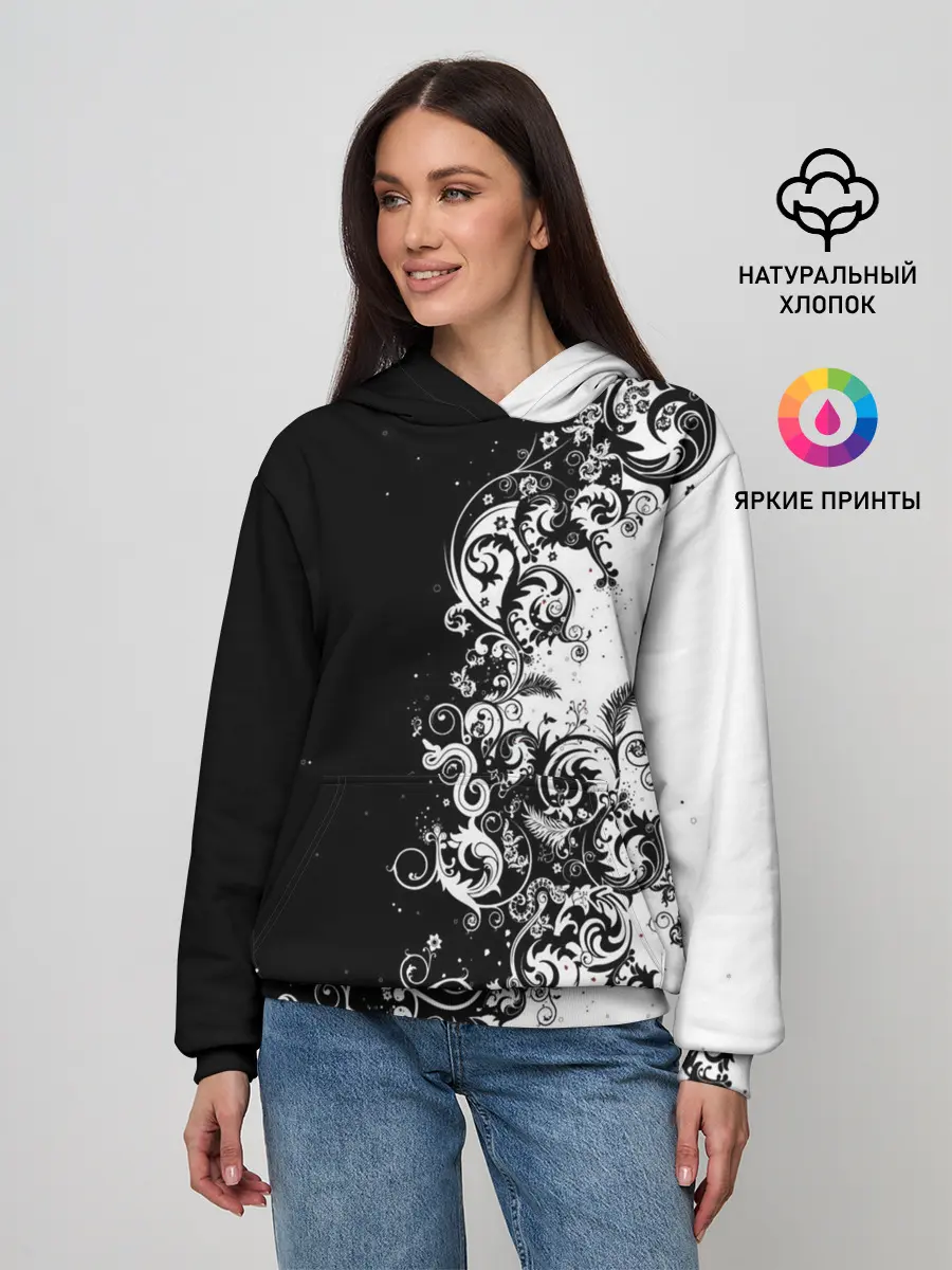 Женское худи / Черно-белый узор.