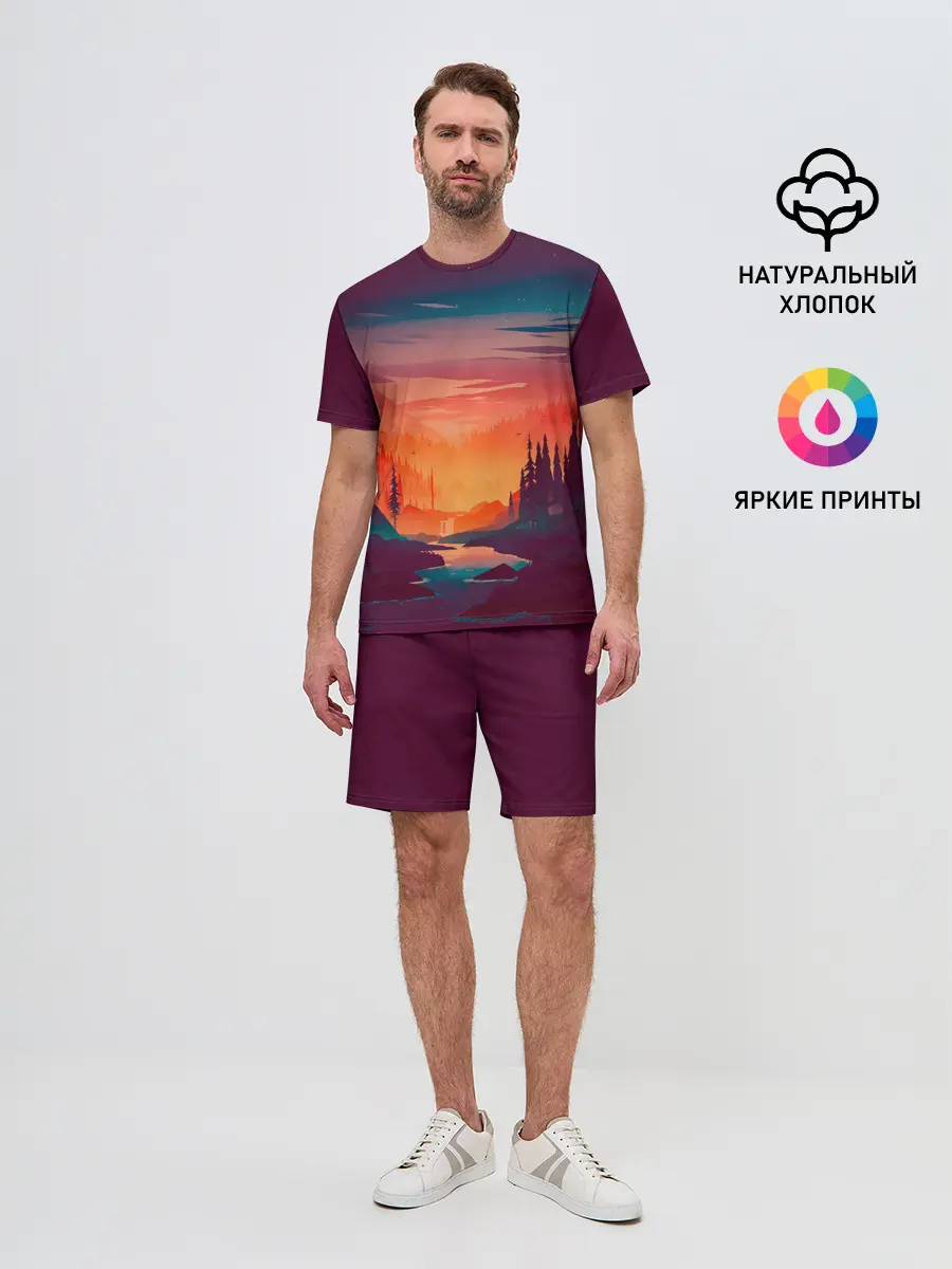 Мужской костюм с шортами / Minimal forest sunset