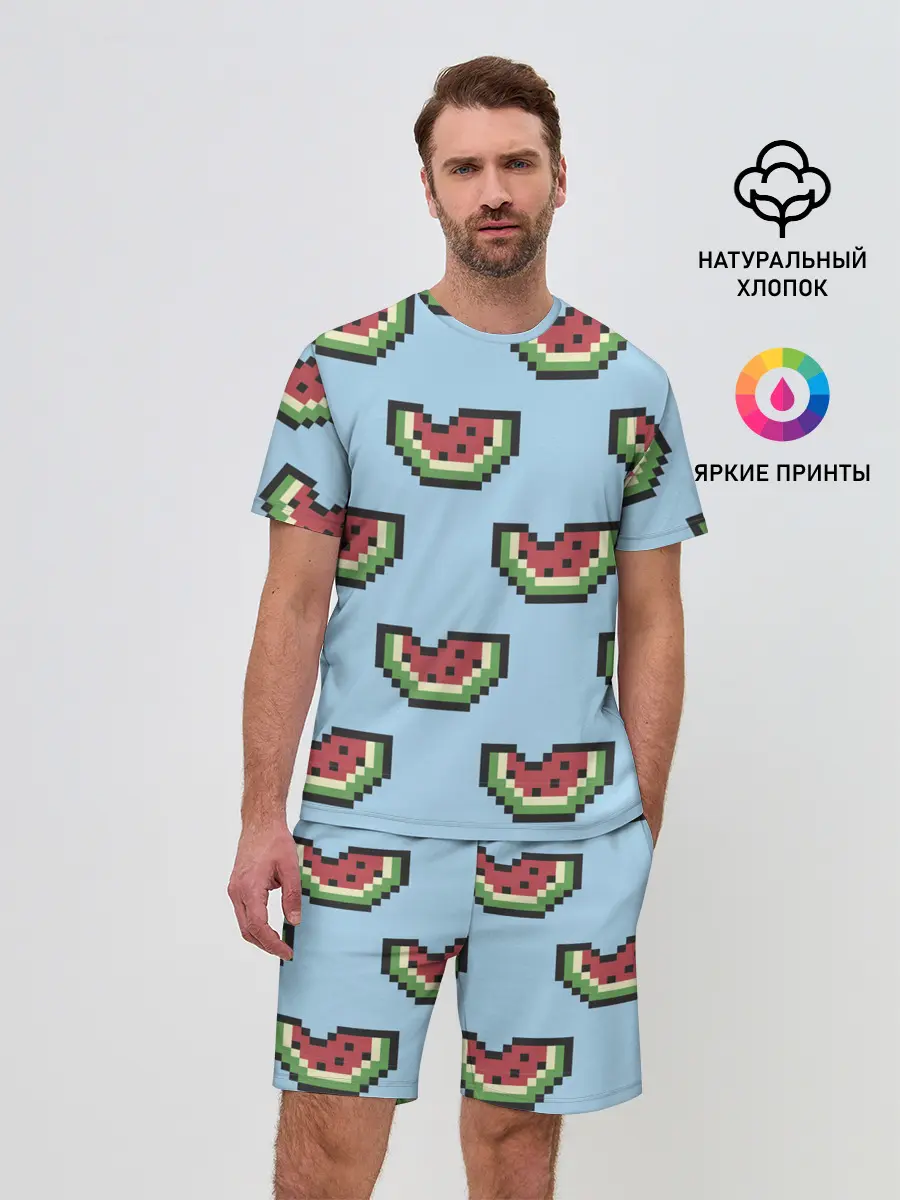 Мужской костюм с шортами / Пиксельный арбуз