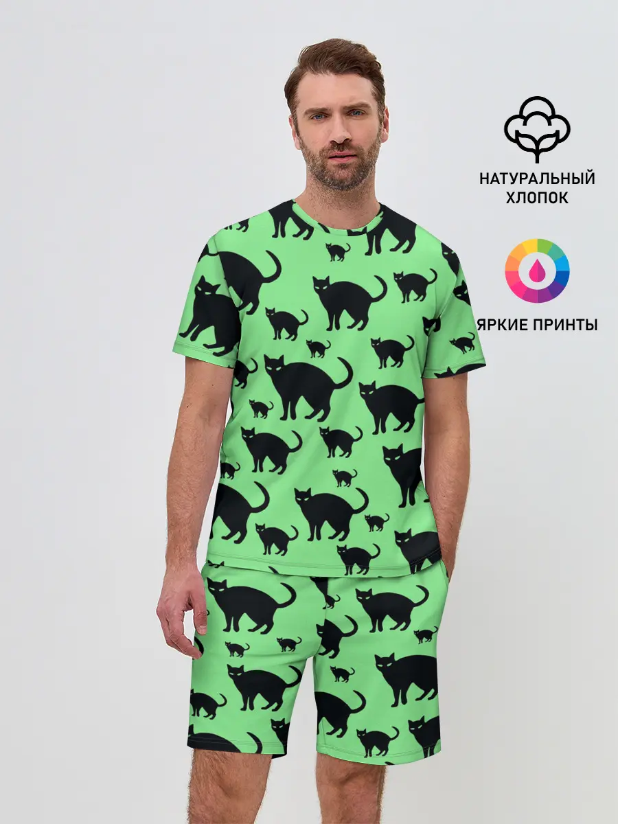 Мужской костюм с шортами / Кошки черные