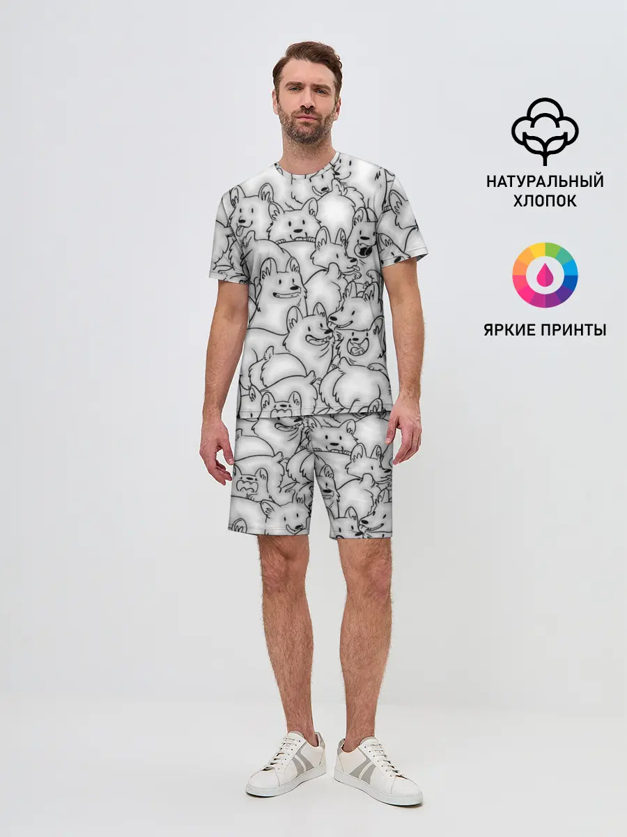 Мужской костюм с шортами / Корги ЧБ