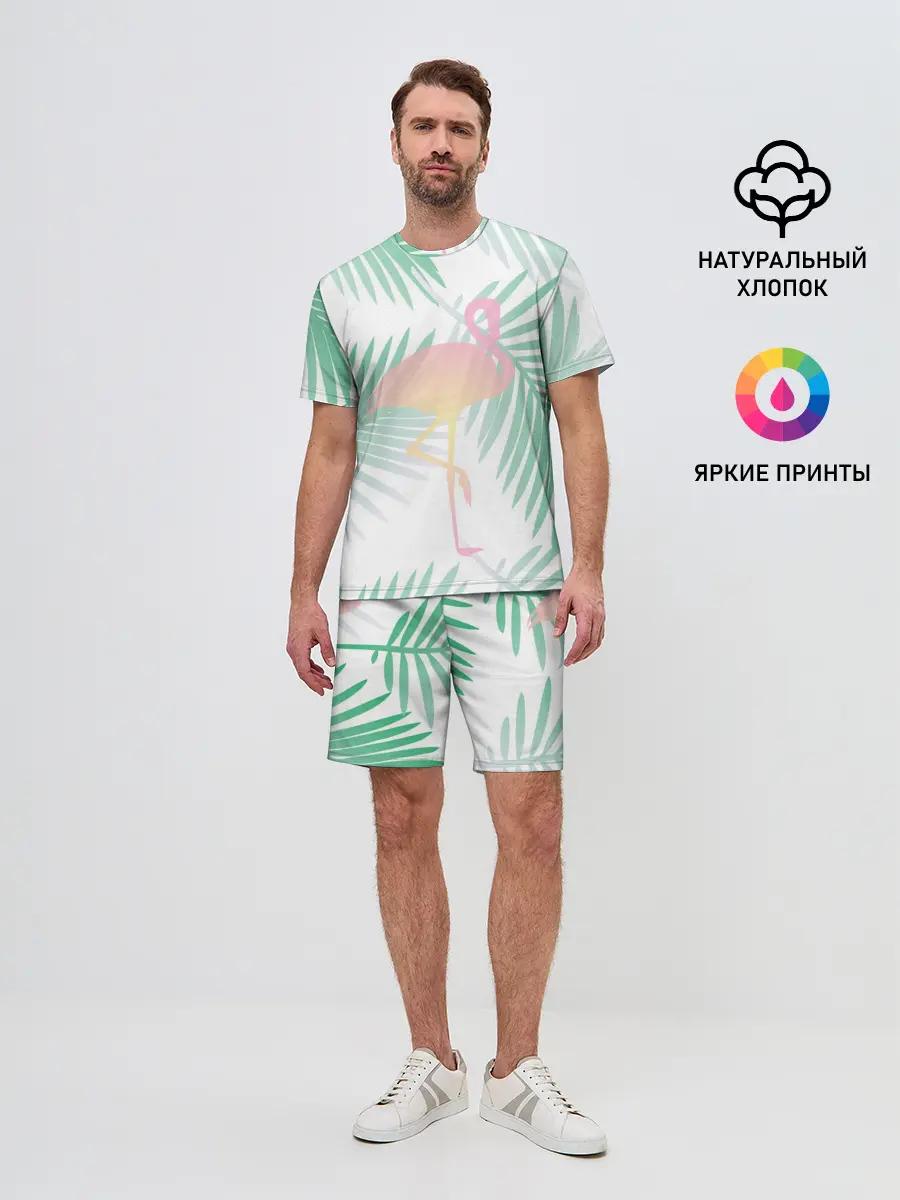 Мужской костюм с шортами / Фламинго в джунглях