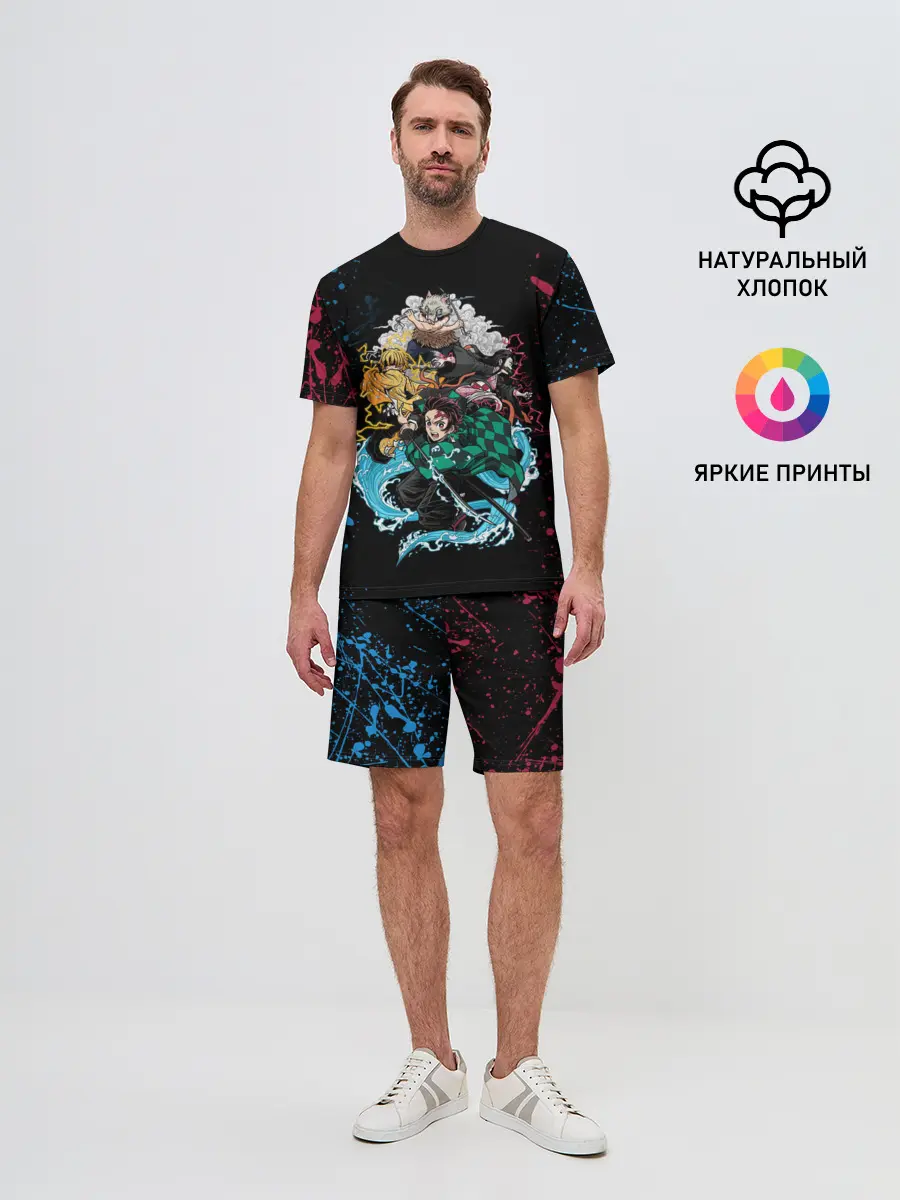 Мужской костюм с шортами / Kimetsu no yaiba красносиние брызги