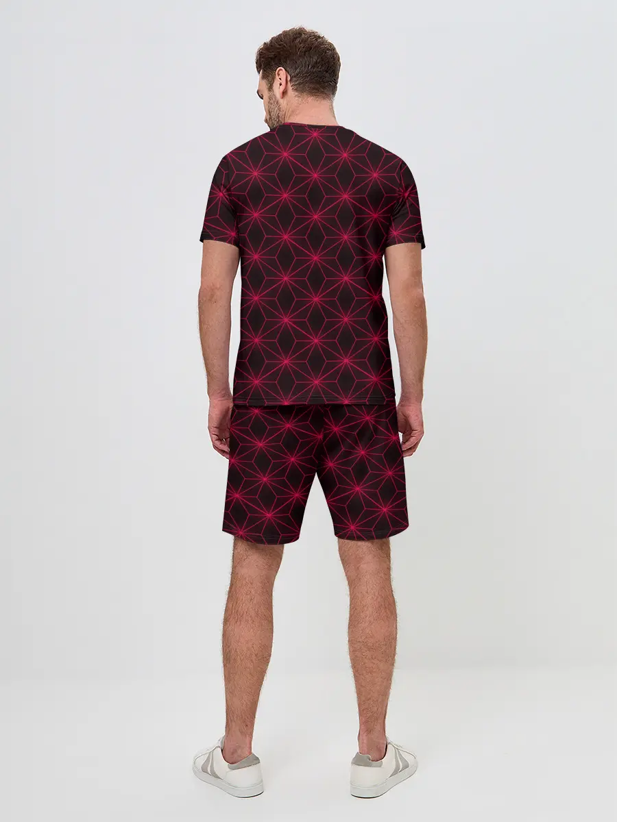 Мужской костюм с шортами / Kimetsu no yaiba красный паттерн