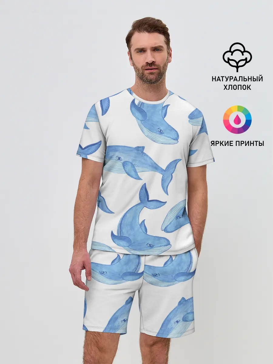 Мужской костюм с шортами / Косяк китов