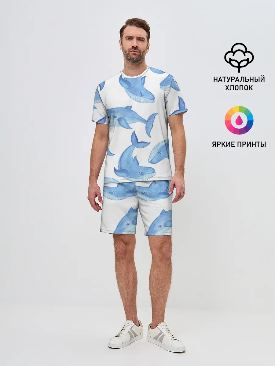 Мужской костюм с шортами / Косяк китов