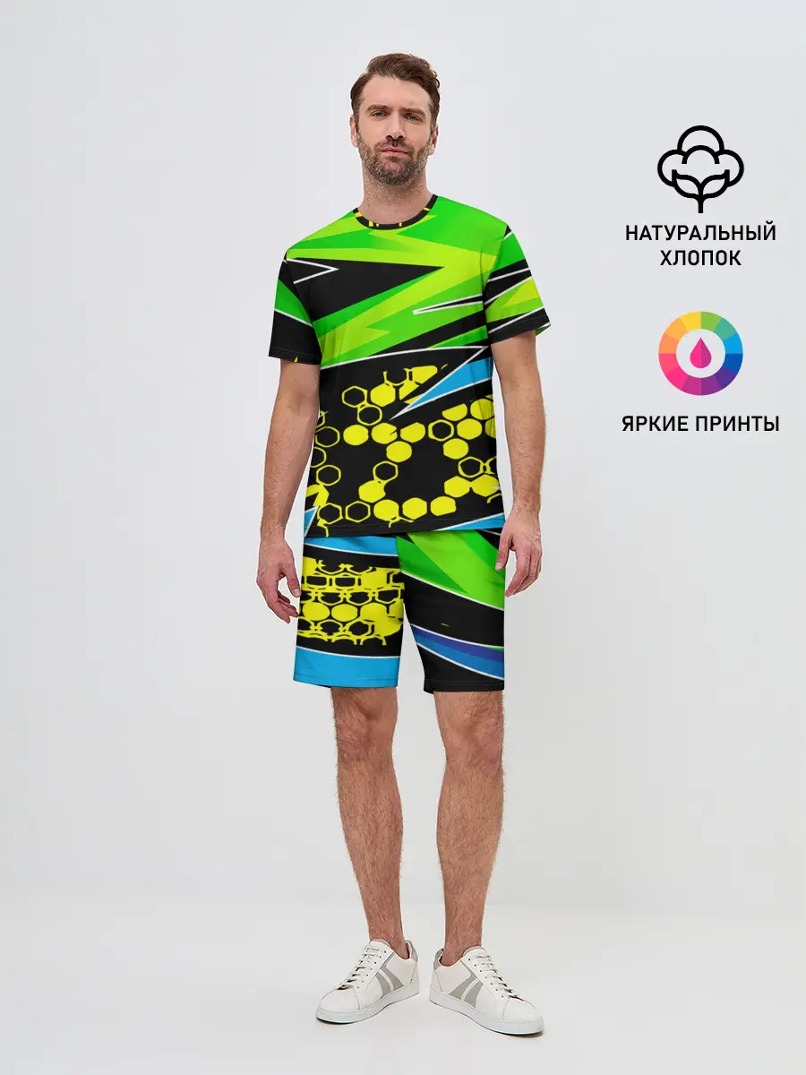 Мужской костюм с шортами / Light green urban marble