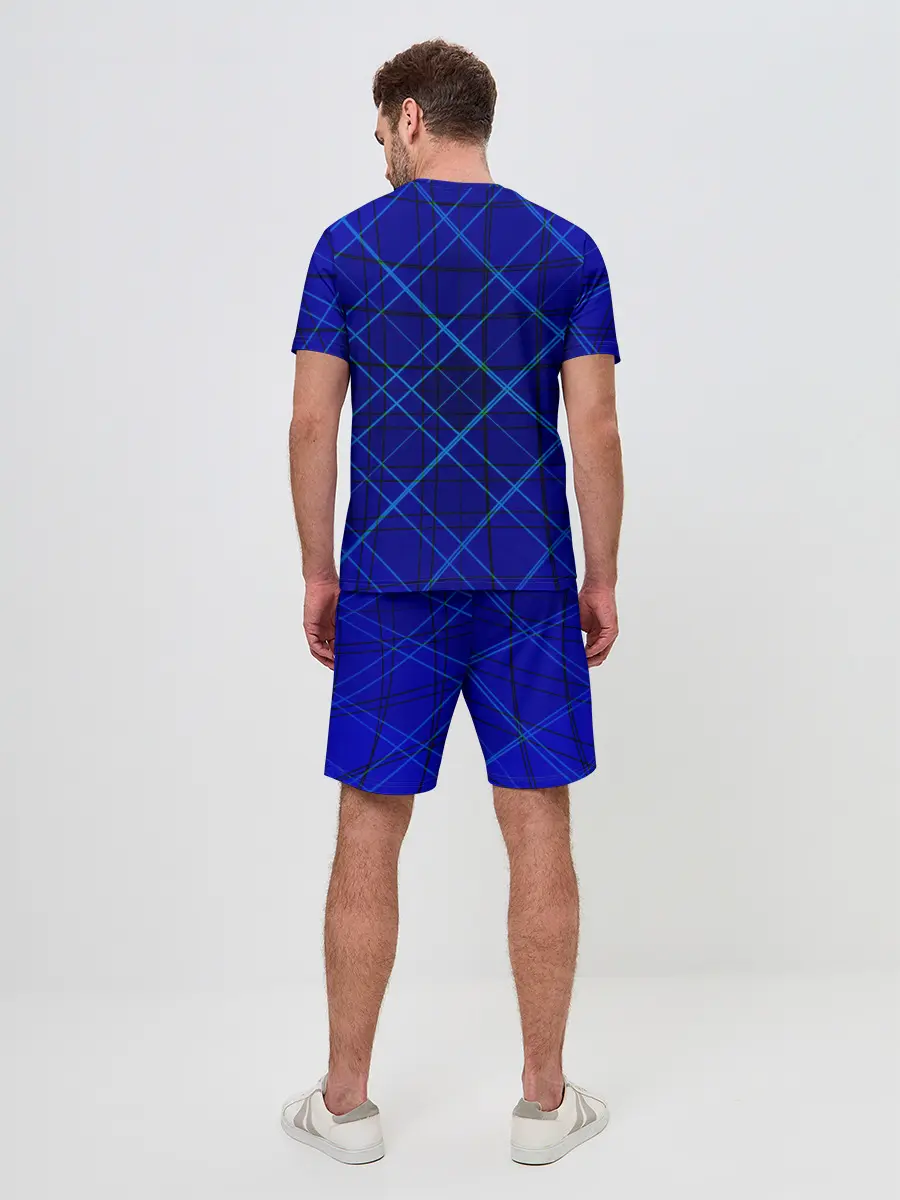 Мужской костюм с шортами / Сине-черная геометрия 3D