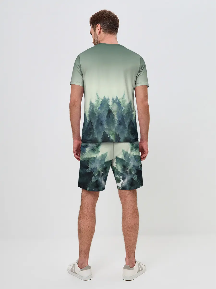 Мужской костюм с шортами / акварельный лес градиент