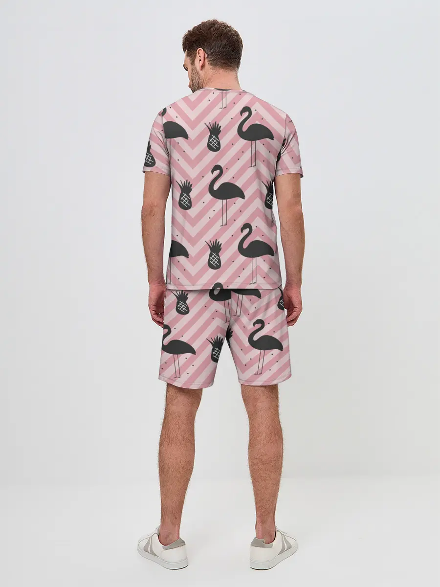 Мужской костюм с шортами / Черный фламинго