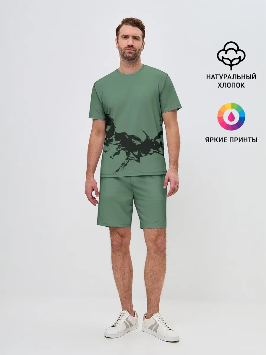 Мужской костюм с шортами / черные кони