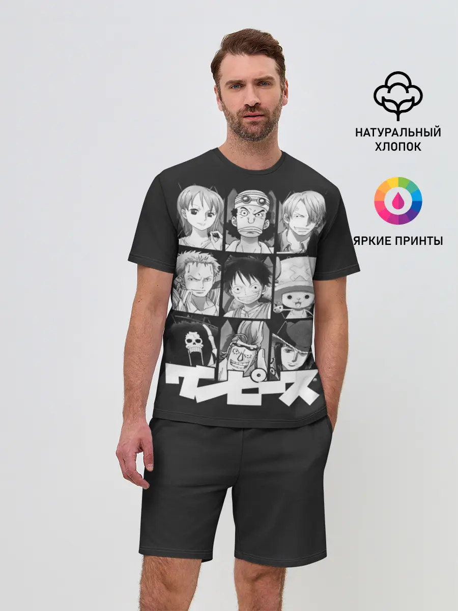 Мужской костюм с шортами / иероглифы One Piece