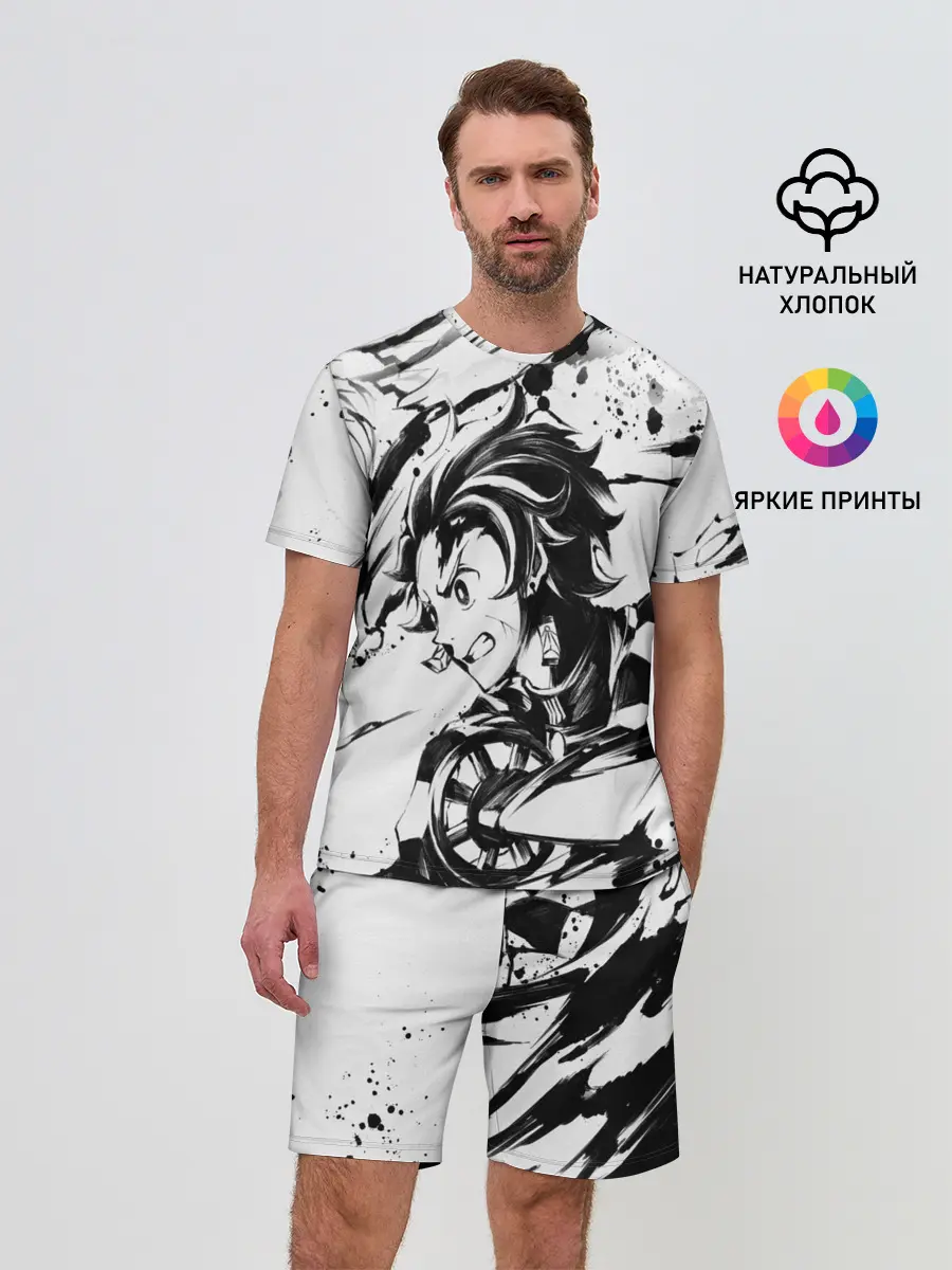 Мужской костюм с шортами / KIMETSU NO YAIBA TANJIRO KAMADO