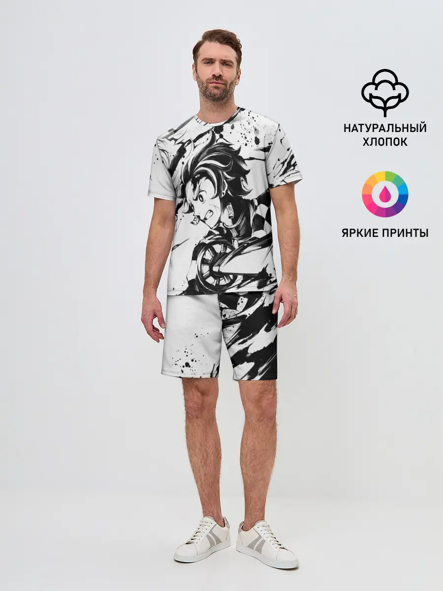 Мужской костюм с шортами / KIMETSU NO YAIBA TANJIRO KAMADO