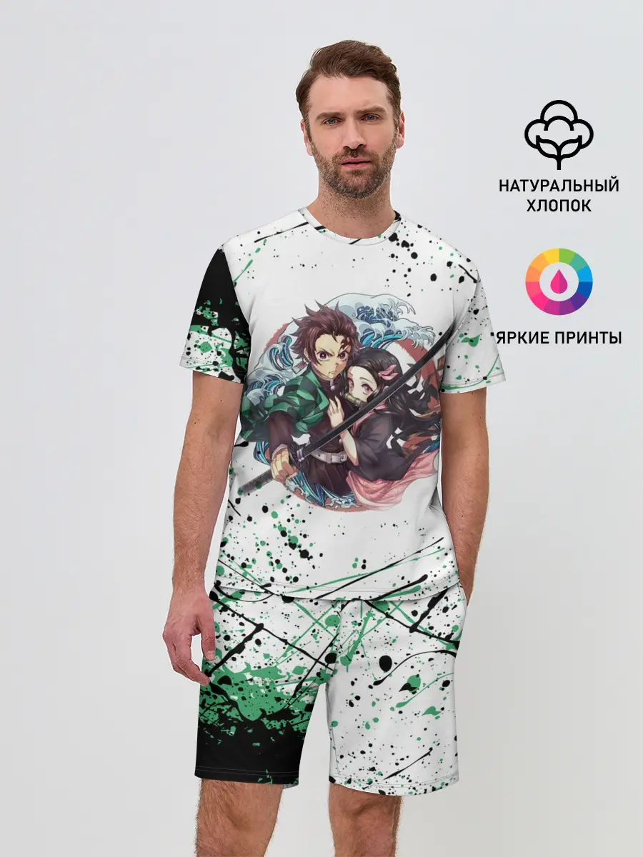 Мужской костюм с шортами / Брызги красок Demon Slayer