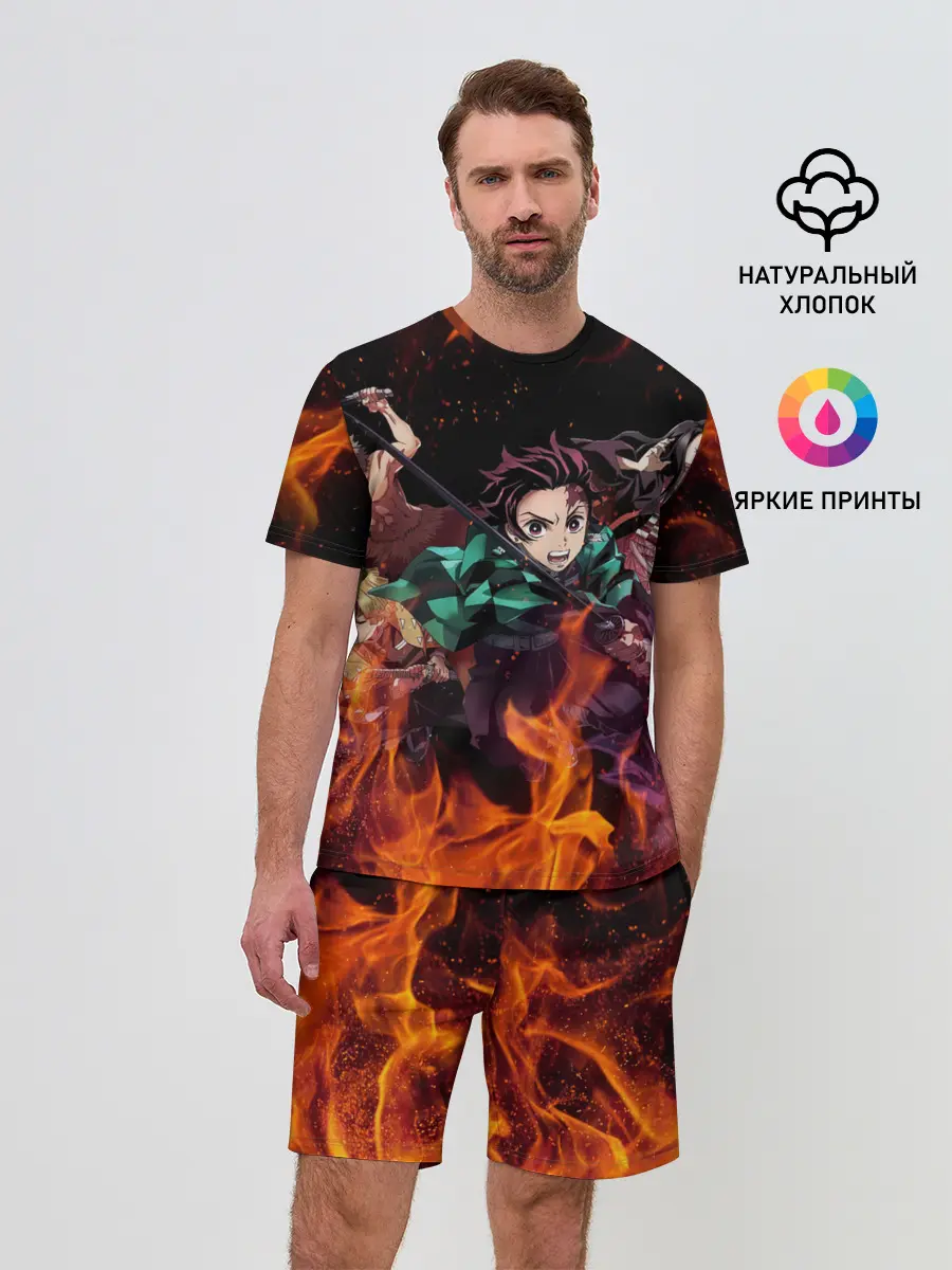 Мужской костюм с шортами / Kimetsu no Yaiba в огне