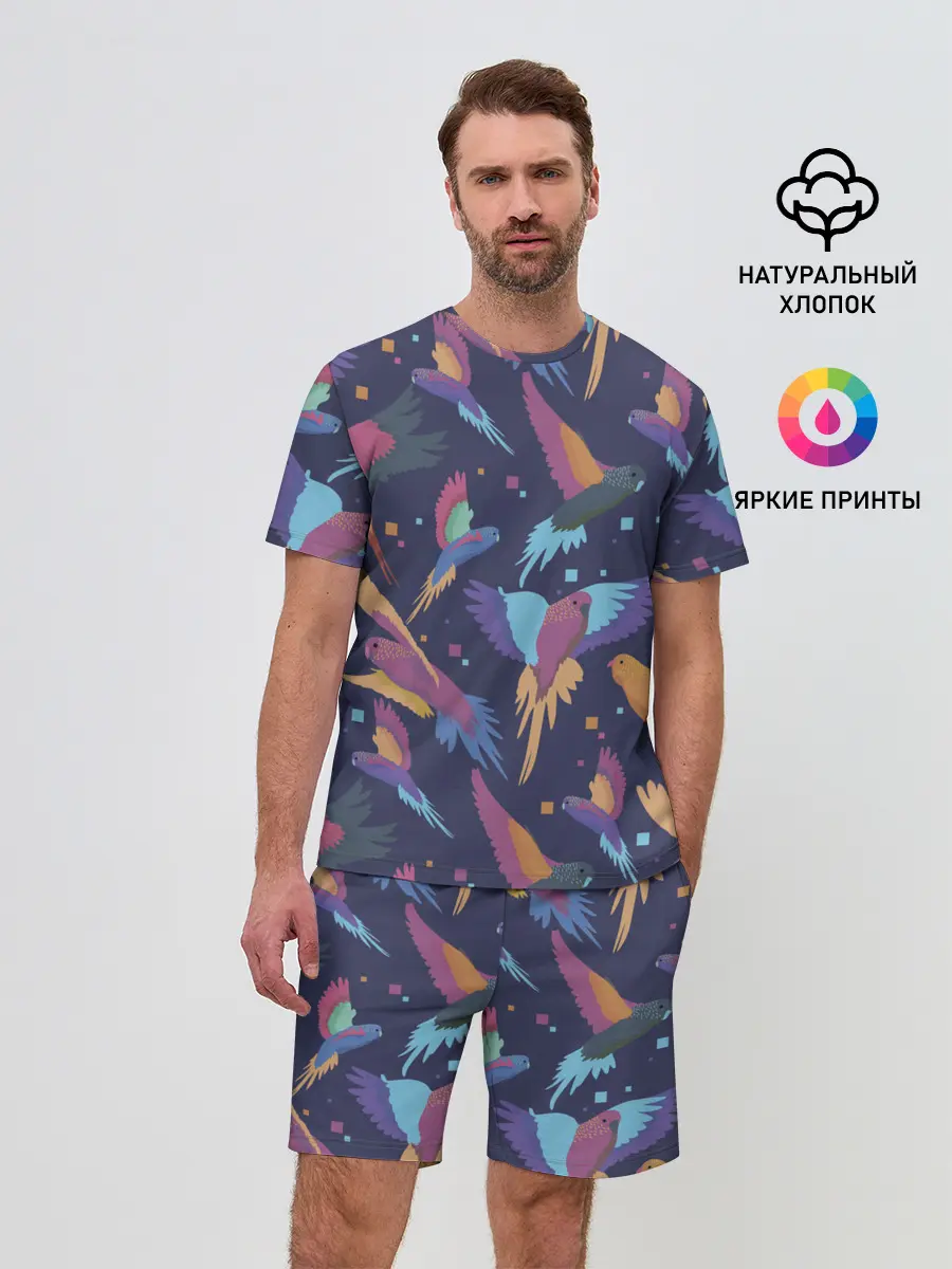 Мужской костюм с шортами / Райские попугаи