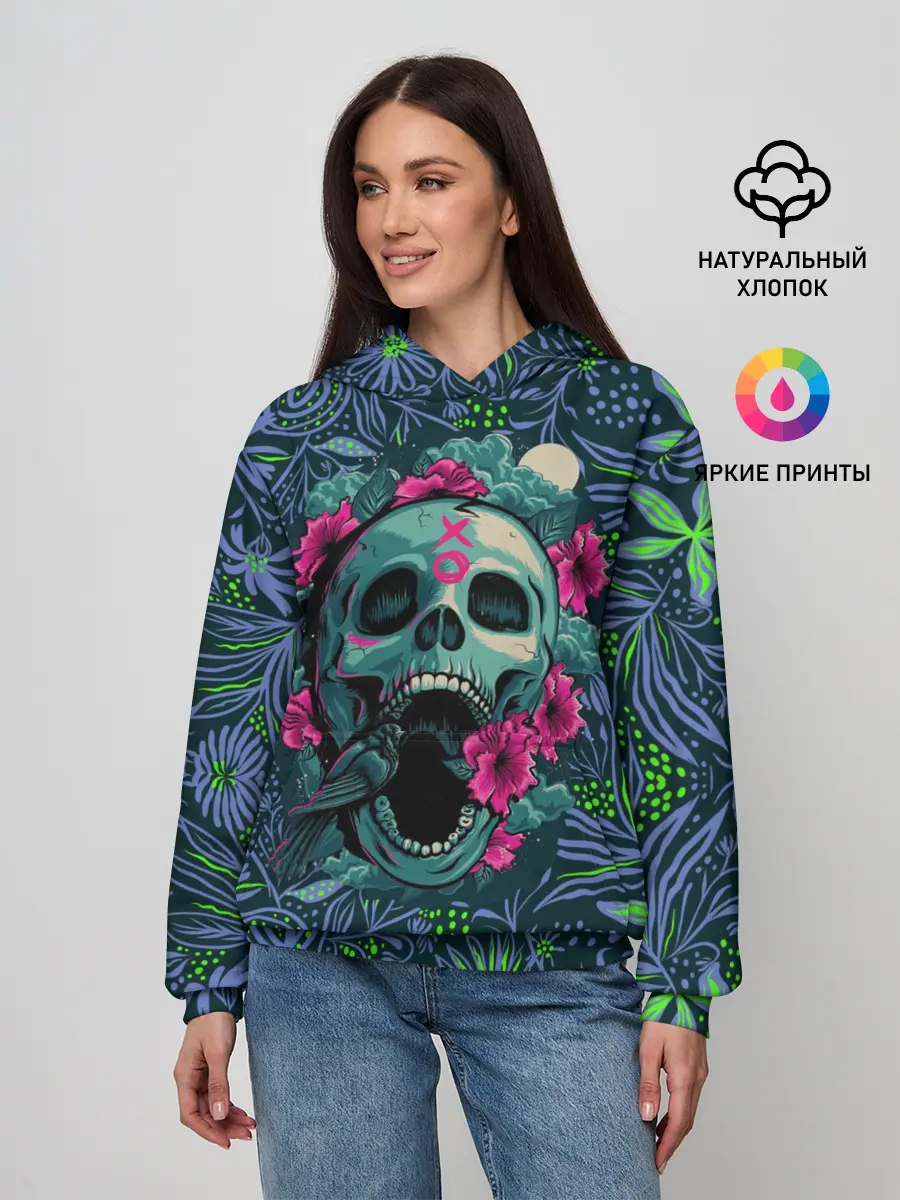 Женское худи / Череп В Цветах