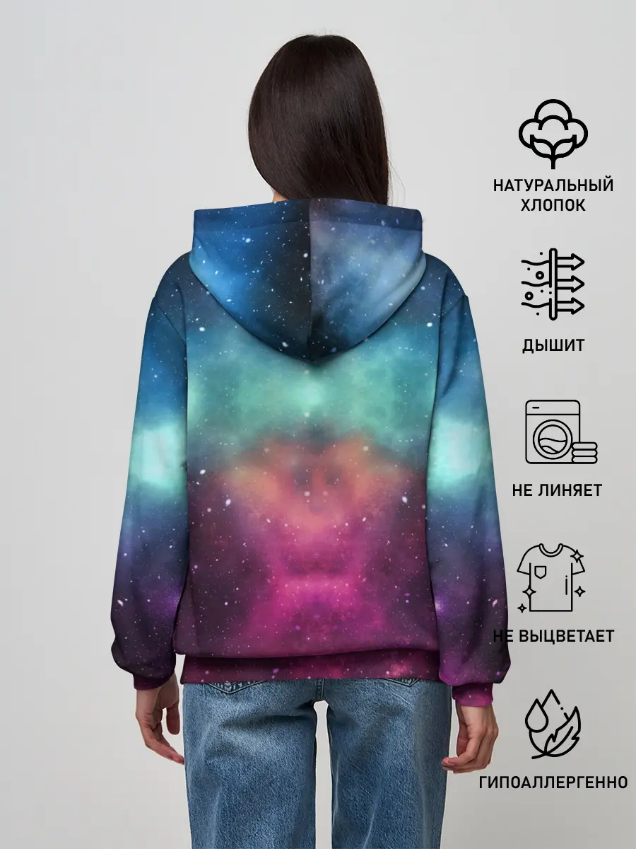 Женское худи / Кот с радугой и пиццей