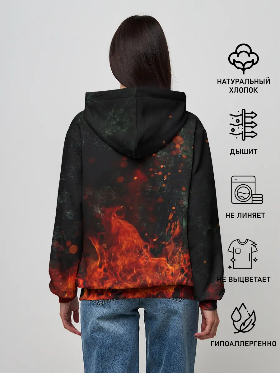 Женское худи / Олень в горящем лесу Сибири