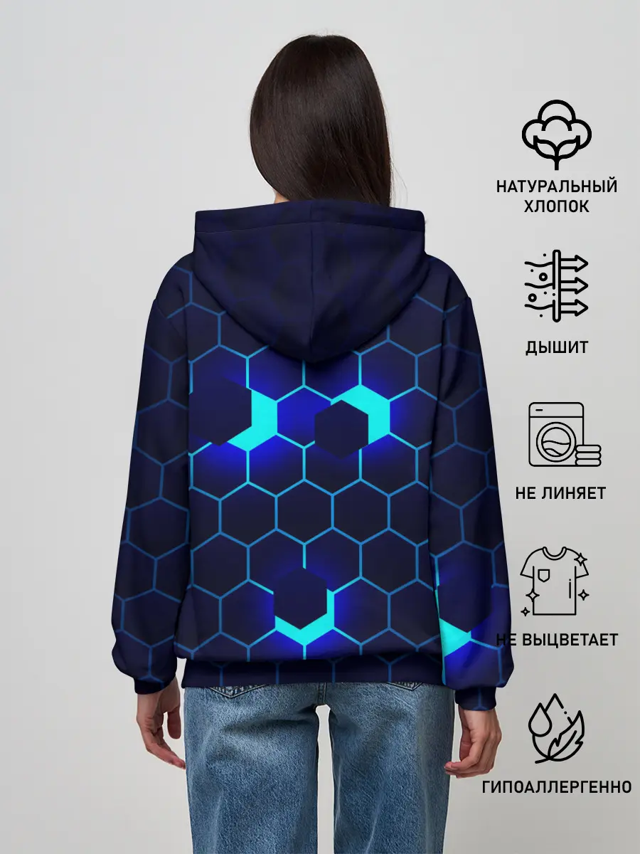Женское худи / СИНИЕ СОТЫ В НЕОНЕ