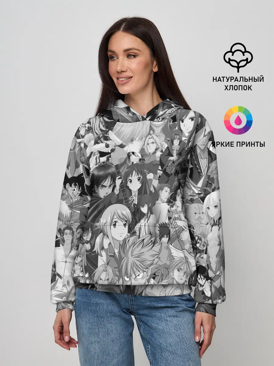 Женское худи / МНОГО ЧЕРНО-БЕЛЫХ АНИМЕ ДЕВОЧЕК