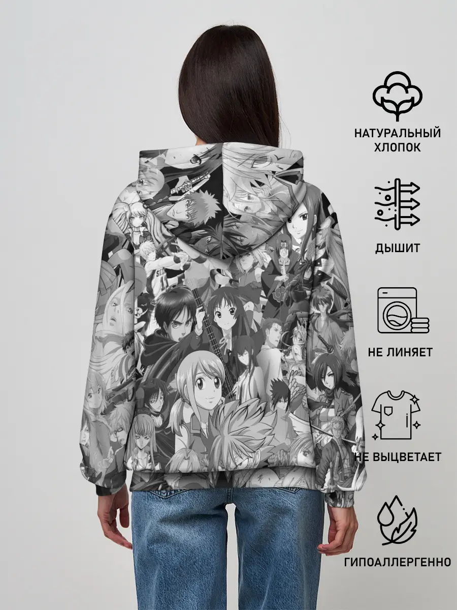 Женское худи / МНОГО ЧЕРНО-БЕЛЫХ АНИМЕ ДЕВОЧЕК