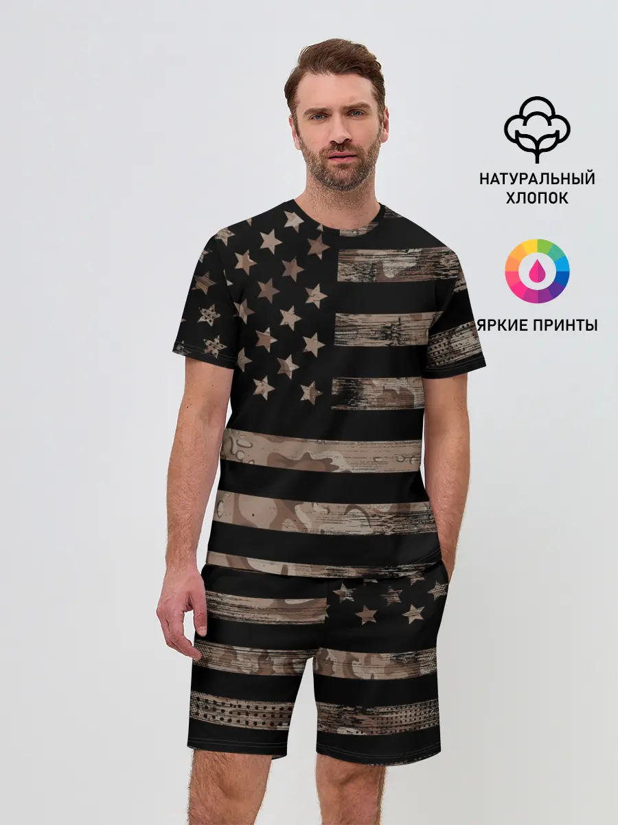 Мужской костюм с шортами / American Flag Camo