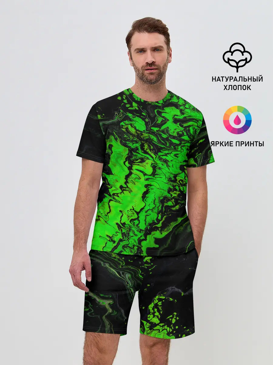Мужской костюм с шортами / Тёмные зеленые краски
