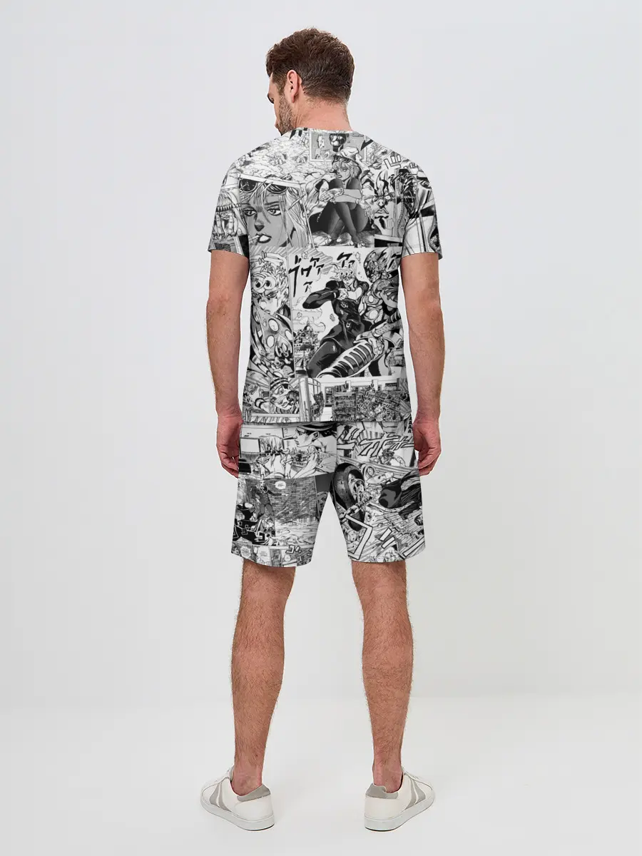 Мужской костюм с шортами / Чернобелый комикс джоджо
