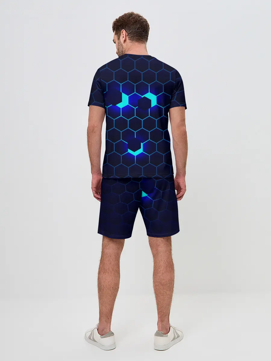 Мужской костюм с шортами / СИНИЕ СОТЫ В НЕОНЕ