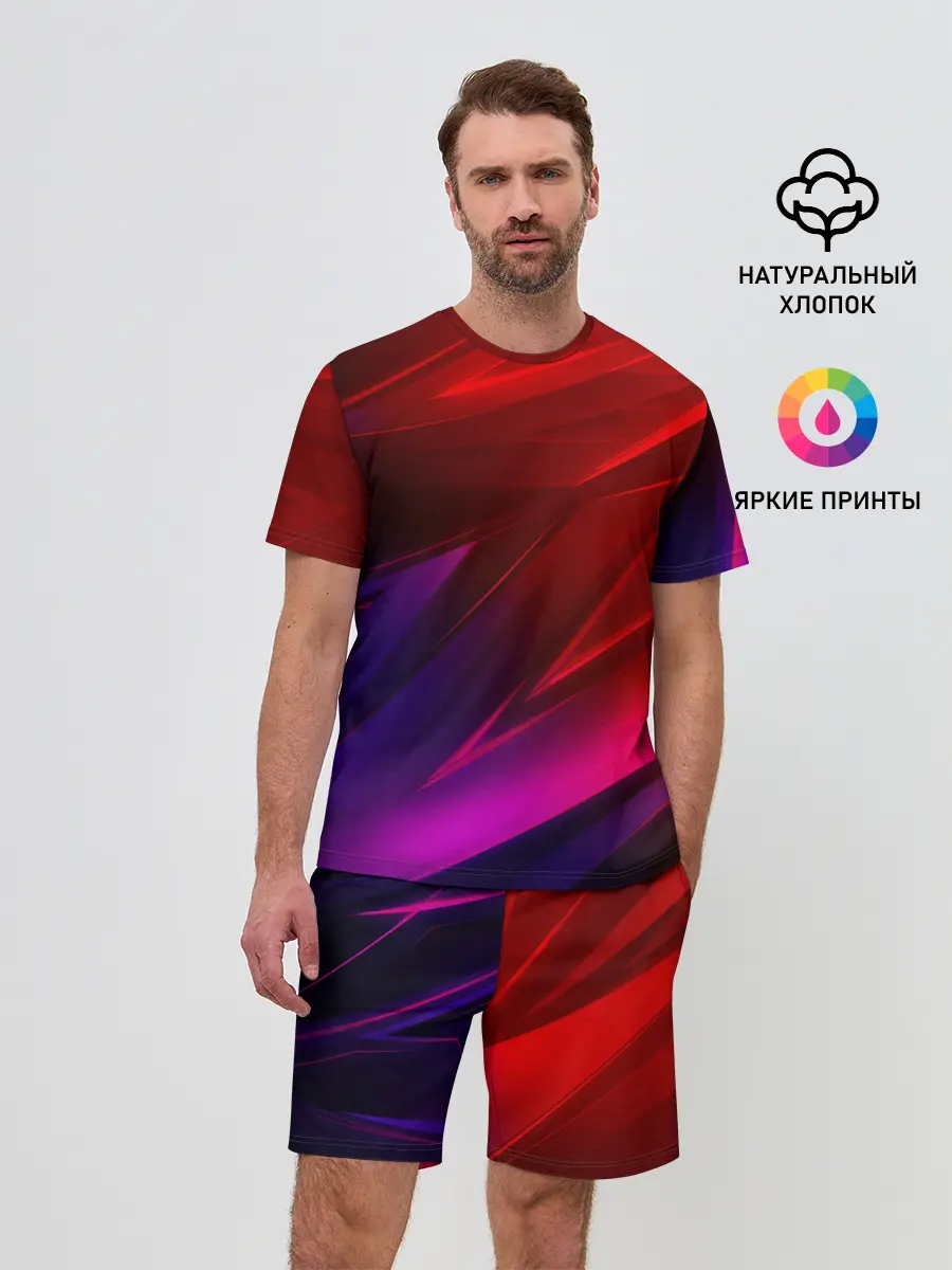 Мужской костюм с шортами / NEON GEOMETRY STRIPES