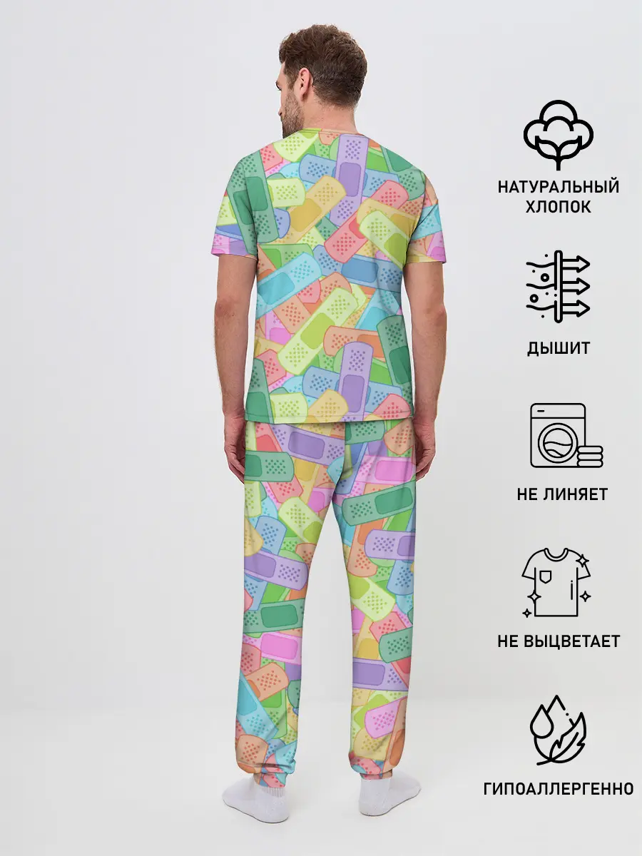 Мужская пижама с брюками / Цветные пластыри