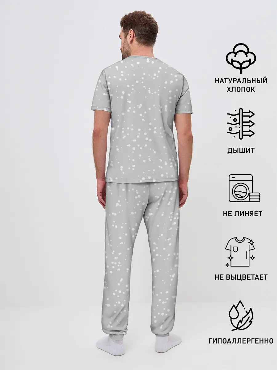 Мужская пижама с брюками / Белый тигр в шапке Санты