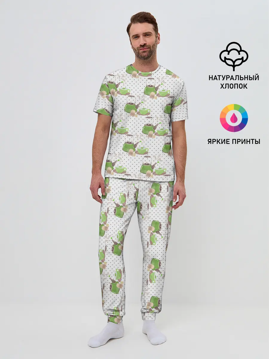 Мужская пижама с брюками / Зеленый чай