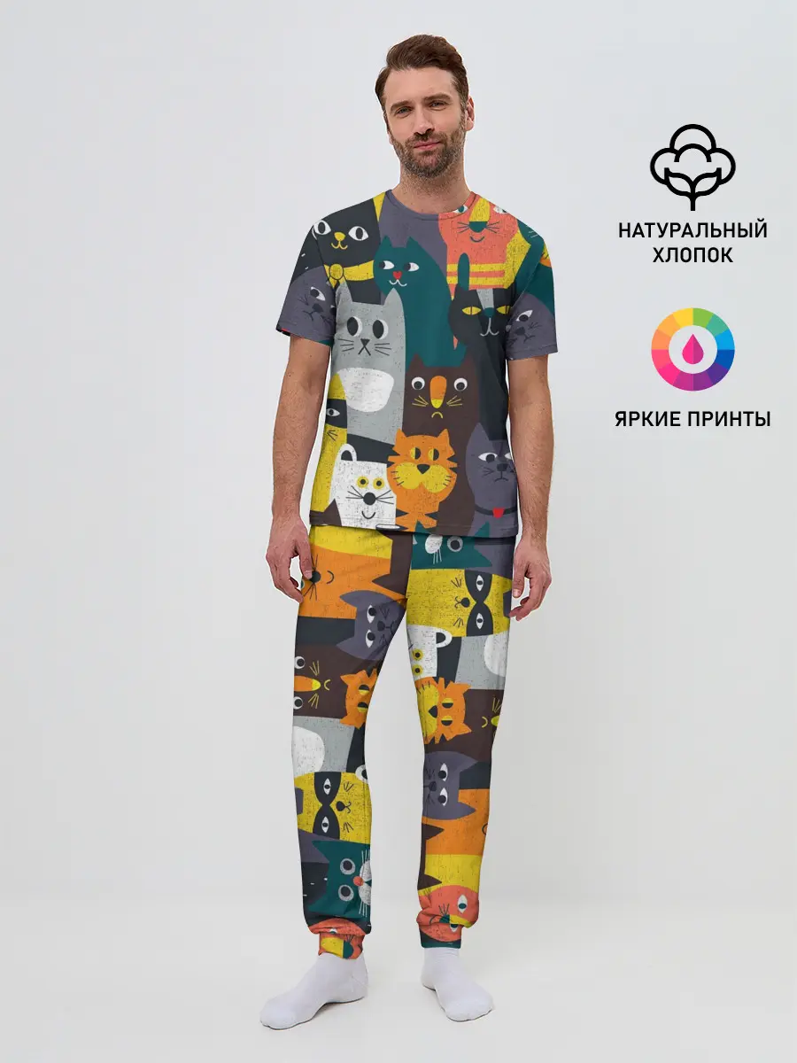 Мужская пижама с брюками / крутые коты